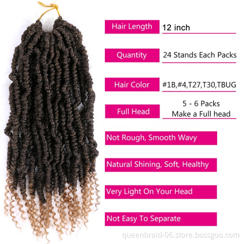 Bomb Twist Crochet Hair 18 Inch Spring Twist Crochet Braids Pre-looped Mini Passion Twist Braiding Hair Synthetic Hair Extension